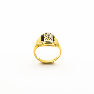 Ring Freimaurer aus 416 Gold/Silber mit Diamant, nachhaltiger second hand Schmuck perfekt aufgearbeitet