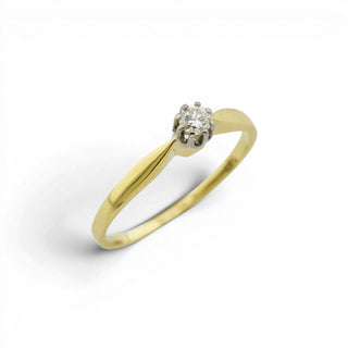 Solitärring aus 585 Gelb- und Weißgold mit Brillant, nachhaltiger second-hand Schmuck perfekt aufgearbeitet