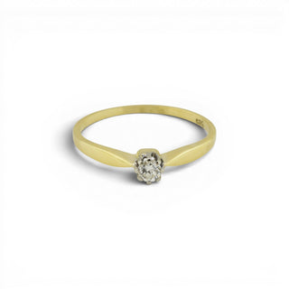 Solitärring aus 585 Gelb- und Weißgold mit Brillant, nachhaltiger second-hand Schmuck perfekt aufgearbeitet