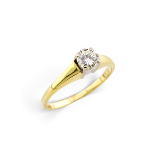 Solitärring aus 585 Gelb- und Weißgold mit Brillant, nachhaltiger second-hand Schmuck perfekt aufgearbeitet