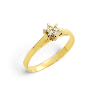 Solitärring aus 585 Gelb- und Weißgold mit Brillant, nachhaltiger second-hand Schmuck perfekt aufgearbeitet