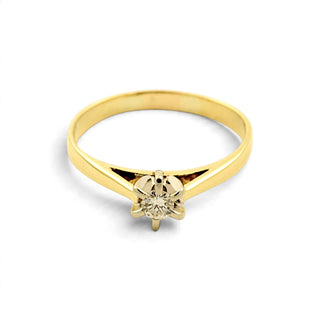Solitärring aus 585 Gelb- und Weißgold mit Brillant, nachhaltiger second-hand Schmuck perfekt aufgearbeitet