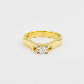 Solitärring aus 585 Gelb- und Weißgold mit Brillant, nachhaltiger second hand Schmuck perfekt aufgearbeitet