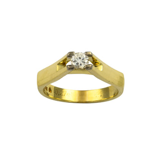 Solitärring aus 585 Gelb- und Weißgold mit Brillant, nachhaltiger second hand Schmuck perfekt aufgearbeitet
