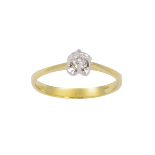 Solitärring aus 585 Gelb- und Weißgold mit Brillant, nachhaltiger second hand Schmuck perfekt aufgearbeitet