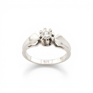 Solitärring aus 585 Weißgold mit Brillant, nachhaltiger second hand Schmuck perfekt aufgearbeitet