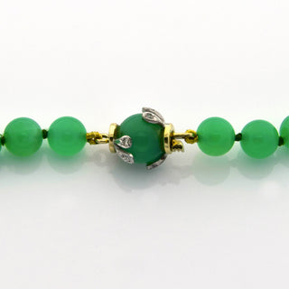 Chrysopraskette mit Schließe aus 585 Gelb- und Weißgold mit Diamantt, nachhaltiger second hand Schmuck perfekt aufgearbeitet