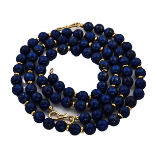 Lapislazulikette mit Zwischenteilen und Verschluß aus 585 Gelbgold, 82cm, nachhaltiger second hand Schmuck perfekt aufgearbeitet