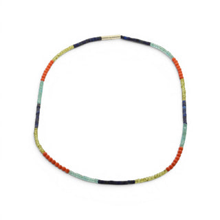 Steinkette mit Lapislazuli, Peridot und Koralle mit Schließe aus 925 Silber, nachhaltiger second hand Schmuck perfekt aufgearbeitet