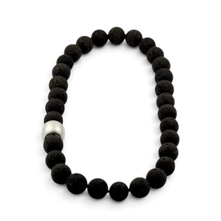 Steinkette aus Lava mit Schließe aus 925 Silber/750 Gelbgold, nachhaltiger second-hand Schmuck perfekt aufgearbeitet
