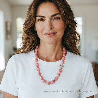 Rhodochrositkette mit Schließe aus 835 Silber, nachhaltiger second-hand Schmuck perfekt aufgearbeitet
