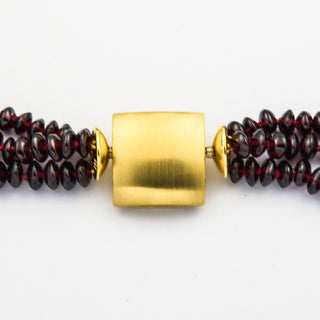 Granatkette mit Schließe aus Silber/Gold mit Brillant, Handarbeit, nachhaltiger second hand Schmuck perfekt aufgearbeitet