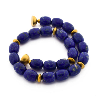 Lapislazulikette mit Magnetschließe und Zwischenteile aus 925 Silber vergoldet , nachhaltiger second hand Schmuck perfekt aufgearbeitet