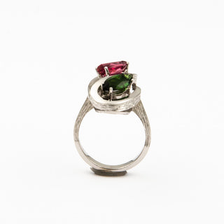 Toi-et-Moi Ring aus 585 Weißgold mit Turmalin, nachhaltiger second hand Schmuck perfekt aufgearbeitet