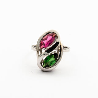 Toi-et-Moi Ring aus 585 Weißgold mit Turmalin, nachhaltiger second hand Schmuck perfekt aufgearbeitet