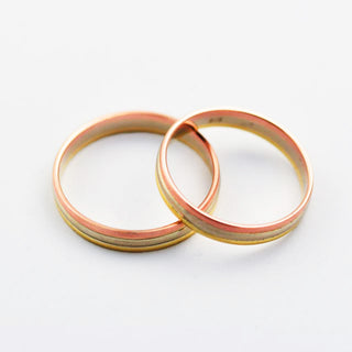 Trauringe aus 750 Gelb-, Rosé- und Weißgold, nachhaltiger second hand Schmuck perfekt aufgearbeitet