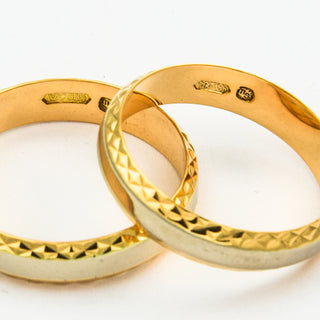 Trauringe aus 585 Gelb- und Weißgold, nachhaltiger second hand Schmuck perfekt aufgearbeitet