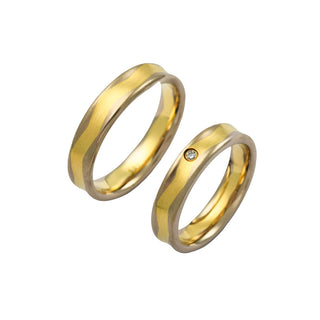 Trauringe aus 585 Gelb- und Weißgold mit Brillant, nachhaltiger second hand Schmuck perfekt aufgearbeitet