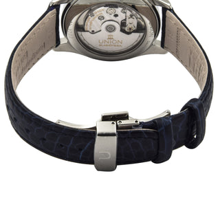 Union Glashütte Herrenarmbanduhr Automatik mit Datumsanzeige und Sichtboden, Schnellschaltung und Zentralsekunde, gebrauchte Luxusuhr im Top-Zustand