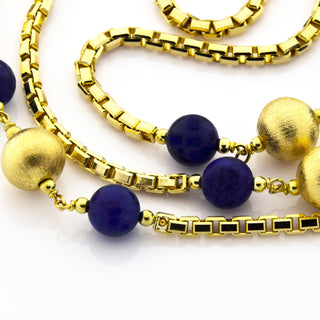 Veneziakette aus 585 Gelbgold mit Lapislazuli, nachhaltiger second hand Schmuck perfekt aufgearbeitet