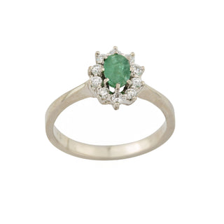 Wempe Smaragdring aus 585 Weißgold mit Brillant, nachhaltiger second hand Schmuck perfekt aufgearbeitet