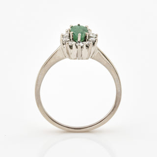 Wempe Smaragdring aus 585 Weißgold mit Brillant, nachhaltiger second hand Schmuck perfekt aufgearbeitet