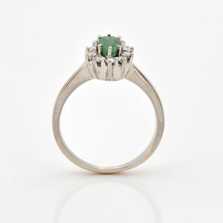 Wempe Smaragdring aus 585 Weißgold mit Brillant, nachhaltiger second hand Schmuck perfekt aufgearbeitet