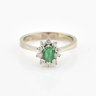 Wempe Smaragdring aus 585 Weißgold mit Brillant, nachhaltiger second hand Schmuck perfekt aufgearbeitet