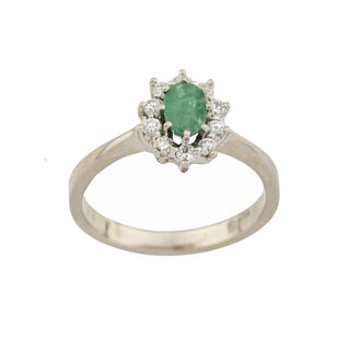 Wempe Smaragdring aus 585 Weißgold mit Brillant, nachhaltiger second hand Schmuck perfekt aufgearbeitet