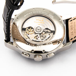 Zenith El Primero Open Automatik mit Chronograph, Panoramadatum , Sichtboden, Kleine Sekunde und Gangreserveanzeige, gebrauchte Luxusuhr im Top-Zustand