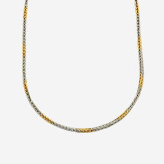 Zopfkette aus 750 Gelb- und Weißgold, nachhaltiger second hand Schmuck perfekt aufgearbeitet