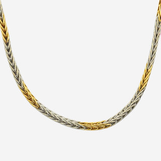 Zopfkette aus 750 Gelb- und Weißgold, nachhaltiger second hand Schmuck perfekt aufgearbeitet