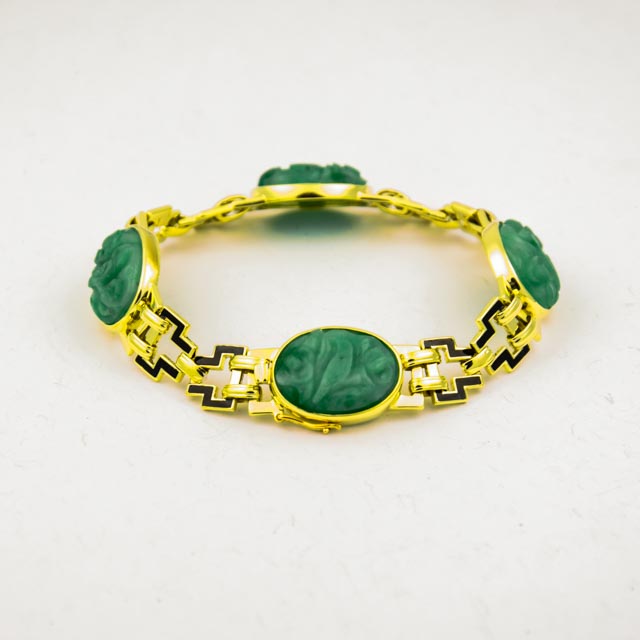 Armband aus 585 Gelbgold mit Jade, nachhaltiger second hand Schmuck perfekt aufgearbeitet