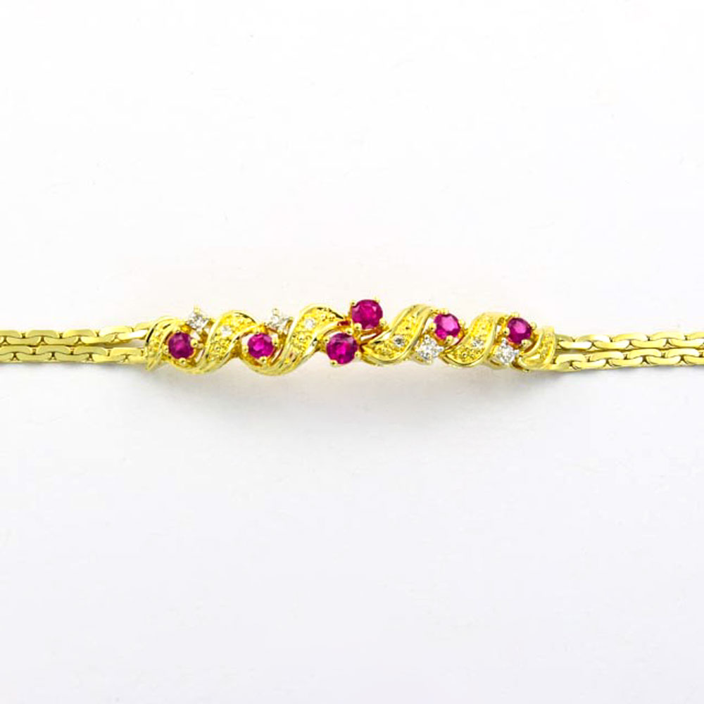 Rubinarmband aus 585 Gelbgold mit Diamant, nachhaltiger second hand Schmuck perfekt aufgearbeitet