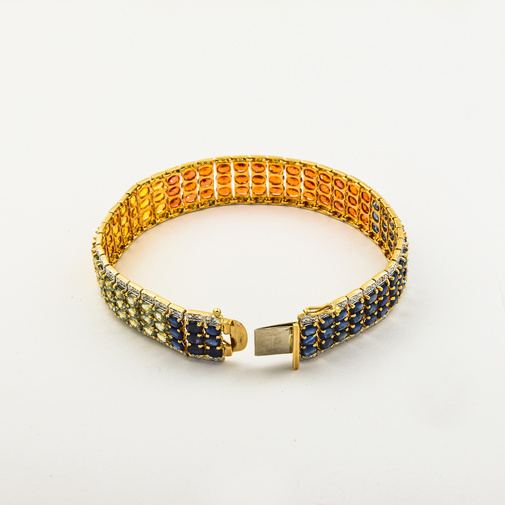 Armband aus 585 Gelbgold mit Saphir und Diamant, nachhaltiger second hand Schmuck perfekt aufgearbeitet