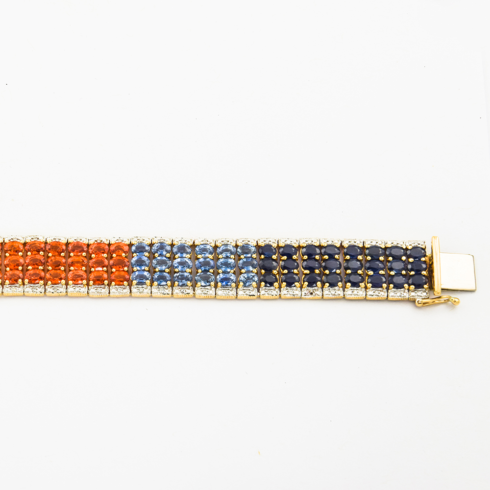Armband aus 585 Gelbgold mit Saphir und Diamant, nachhaltiger second hand Schmuck perfekt aufgearbeitet
