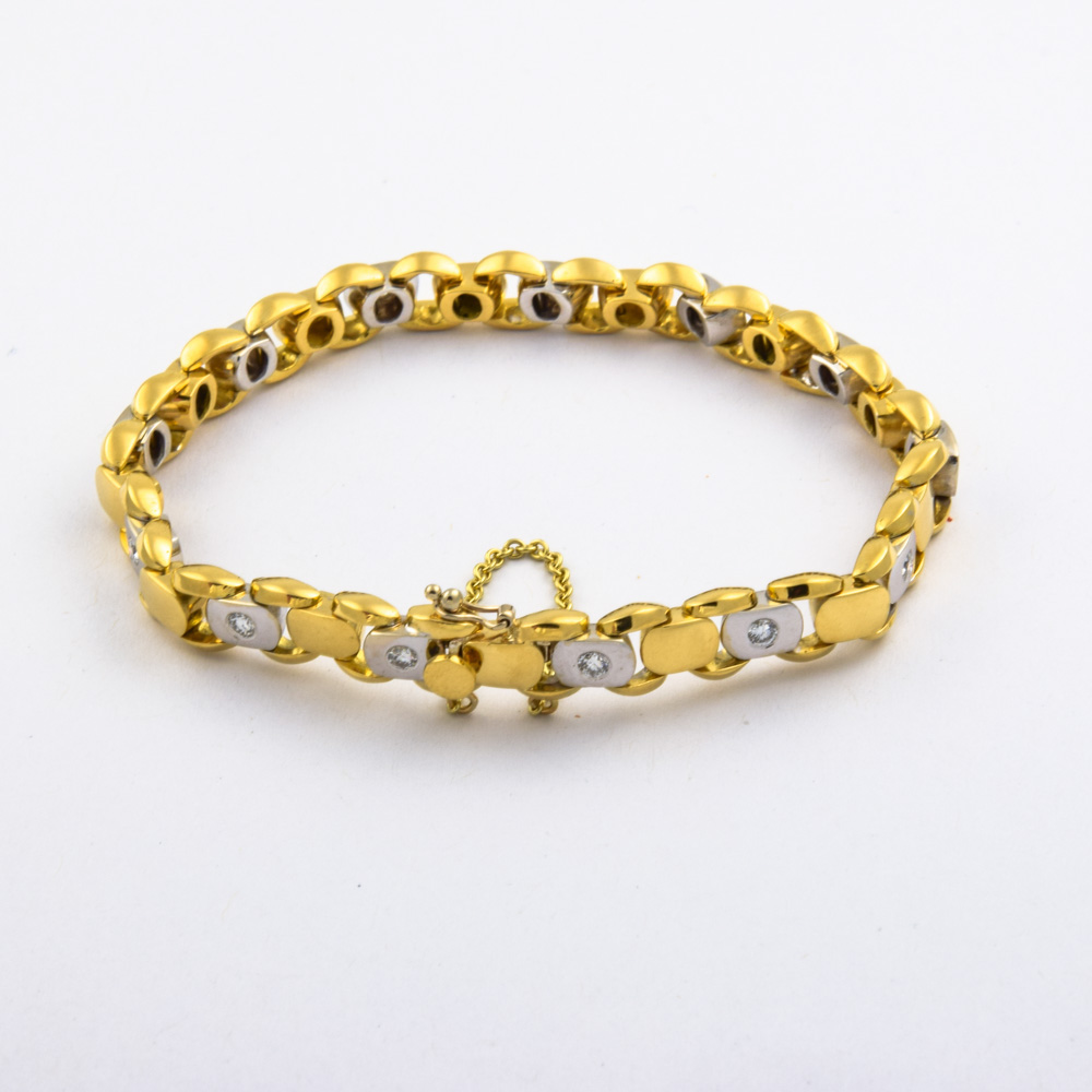 Brillantarmband aus 750 Gelb- und Weißgold, nachhaltiger second hand Schmuck perfekt aufgearbeitet