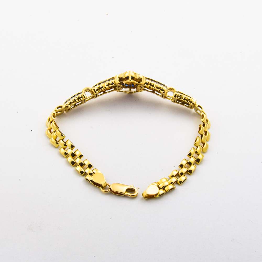 Armband aus 750 Gelb- und Weißgold mit Saphir und Diamant, nachhaltiger second hand Schmuck perfekt aufgearbeitet
