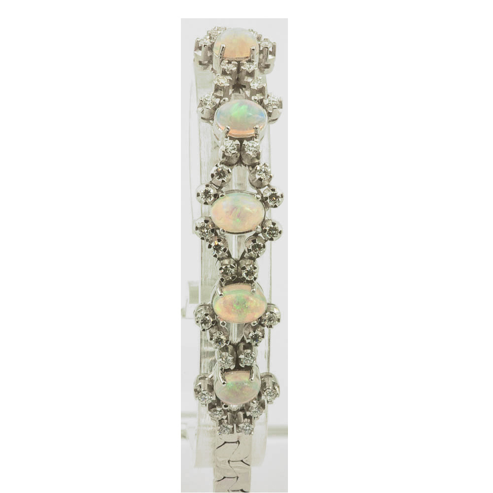 Armband aus 585 Weißgold mit Opal und Brillant, hochwertiger second hand Schmuck perfekt aufgearbeitet