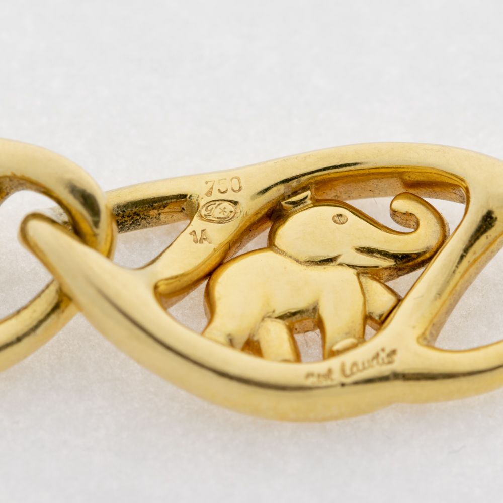 Laudier Armband Elefanten aus 750 Gelb- und Weißgold mit Brillant, hochwertiger second hand Schmuck perfekt aufgearbeitet