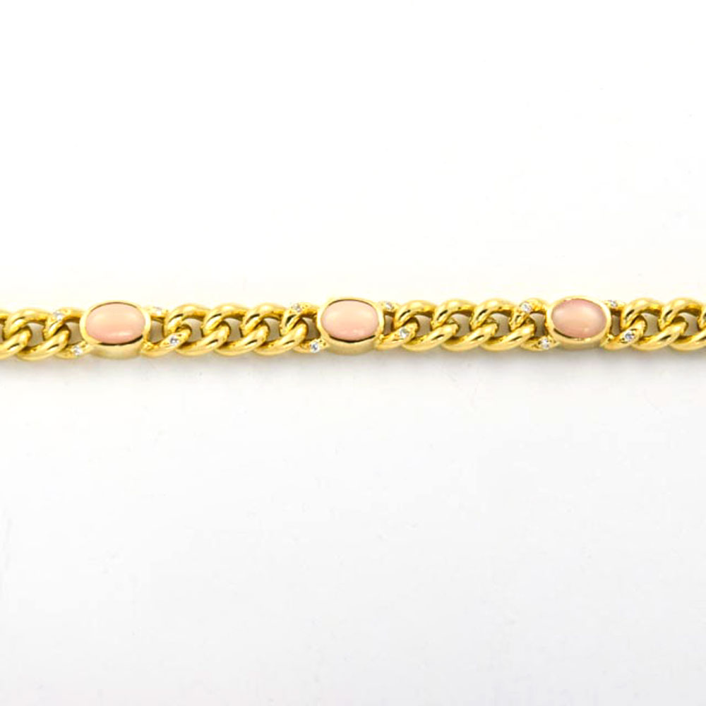 Panzerarmband aus 750 Gelbgold mit Koralle und Diamant, nachhaltiger second hand Schmuck perfekt aufgearbeitet