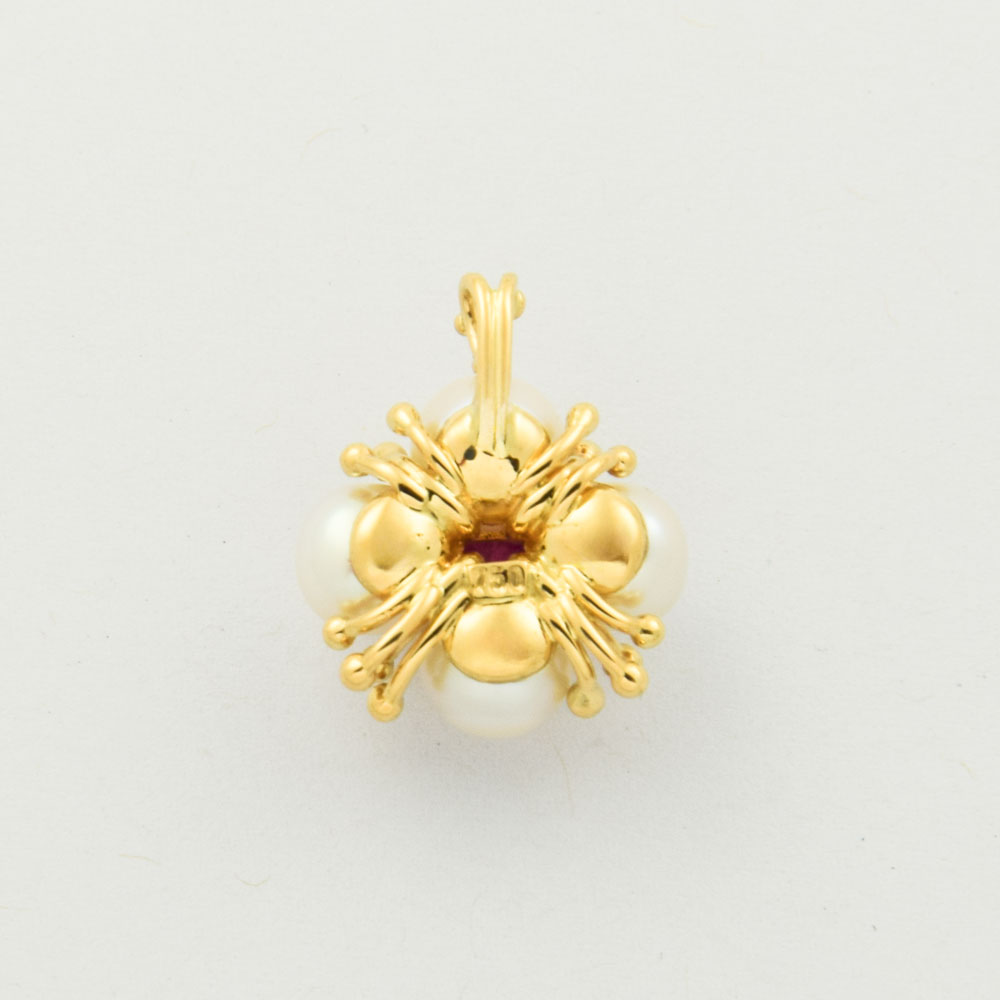 Perlenanhänger aus 750 Gelbgold mit Rubin, nachhaltiger second hand Schmuck perfekt aufgearbeitet