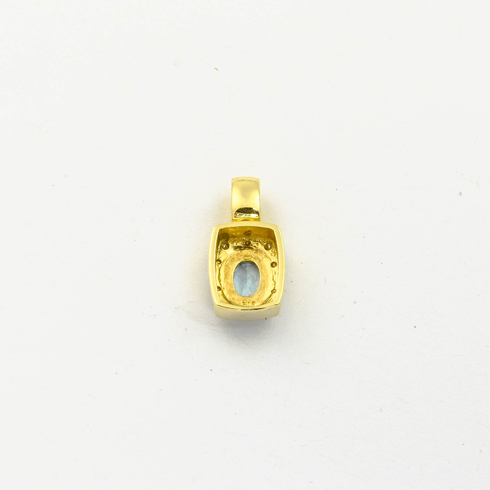 Anhänger aus 585 Gelb- und Weißgold mit Aquamarin und Diamant, nachhaltiger second hand Schmuck perfekt aufgearbeitet