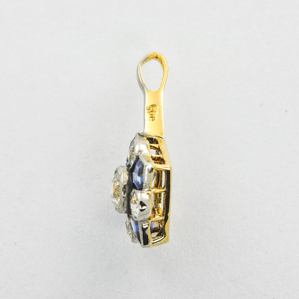 Kettenanhänger aus 585 Gelb- und Weißgold mit Saphir, Brillant und Diamant, hochwertiger second hand Schmuck perfekt aufgearbeitet
