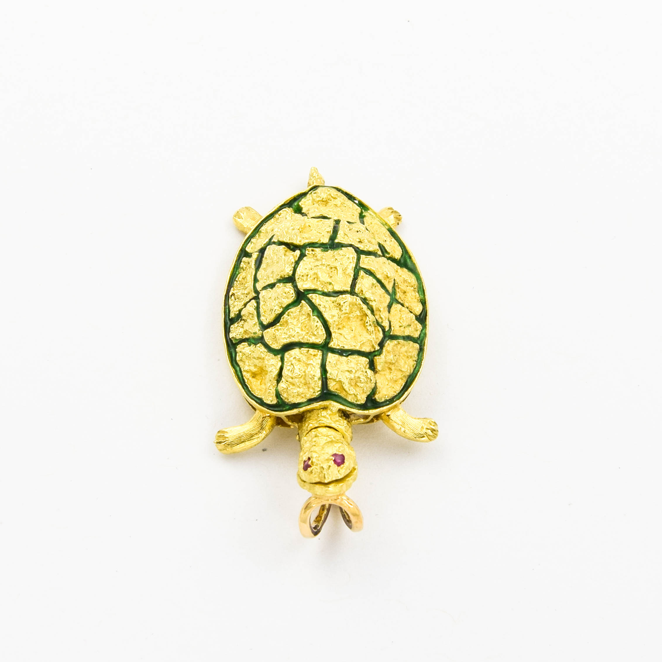 Anhänger Schildkröte aus 750 Gelbgold mit Rubin, nachhaltiger second hand Schmuck perfekt aufgearbeitet
