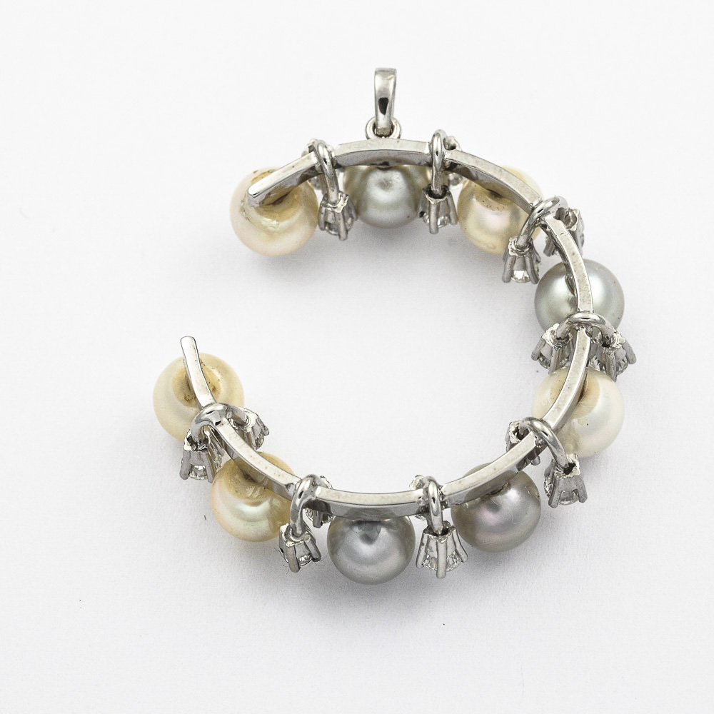 Kettenanhänger aus 585 Weißgold mit Perle und Brillant, hochwertiger second hand Schmuck perfekt aufgearbeitet