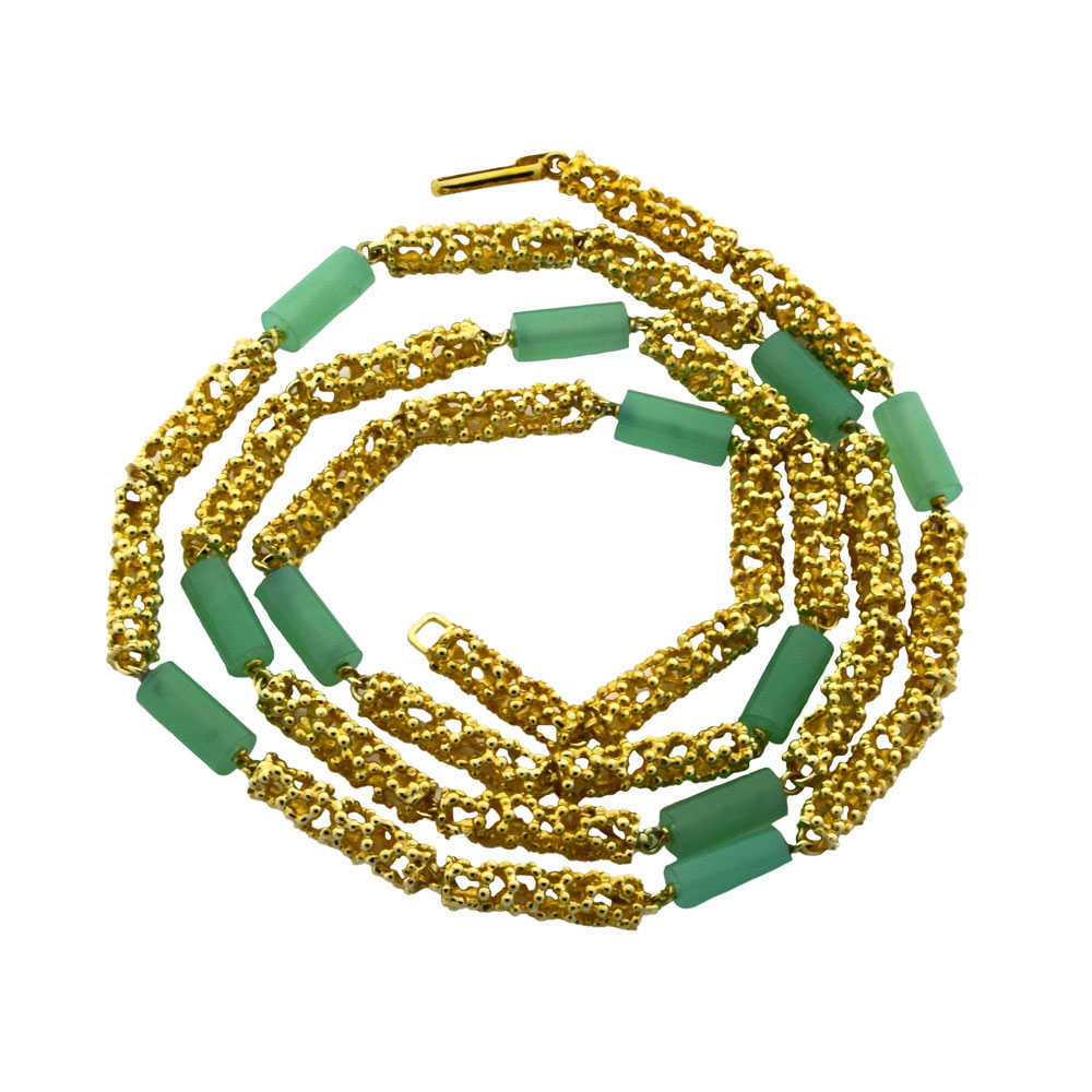 Halskette aus 585 Gelbgold mit Chrysopras, nachhaltiger second hand Schmuck perfekt aufgearbeitet