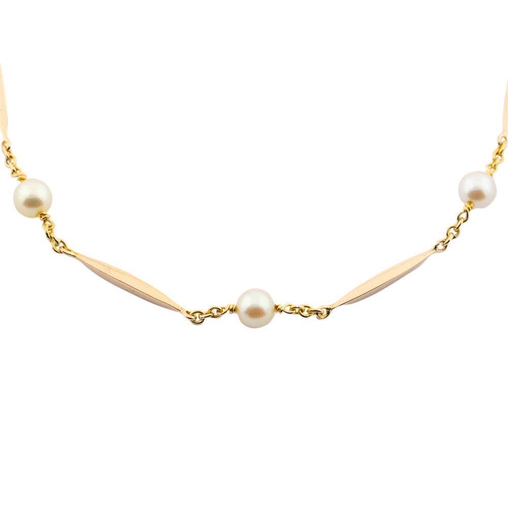 Halskette aus 750 Gelbgold mit Perle, nachhaltiger second hand Schmuck perfekt aufgearbeitet
