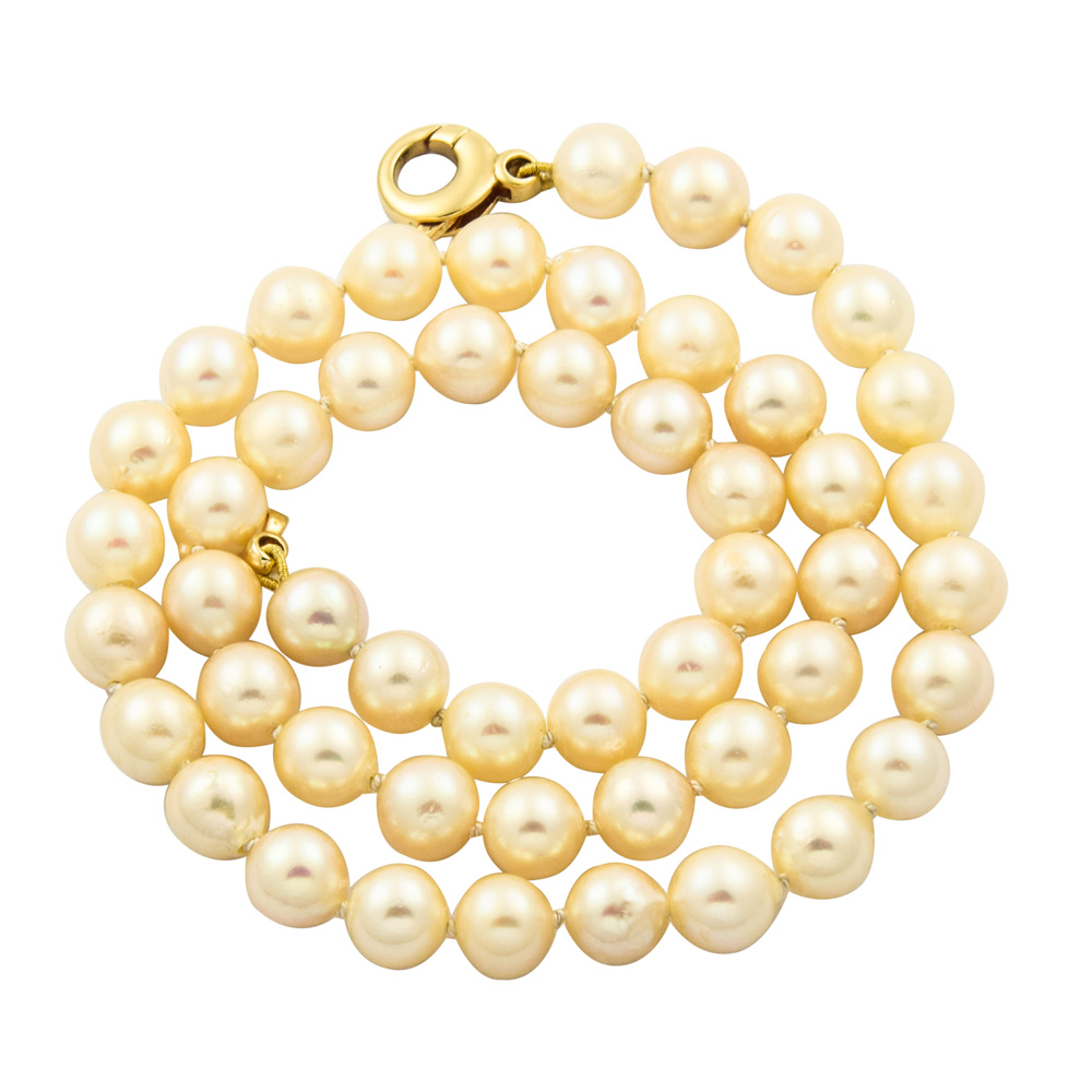 Perlenkette mit Karabiner aus 585 Gelbgold, 45cm, nachhaltiger second hand Schmuck perfekt aufgearbeitet