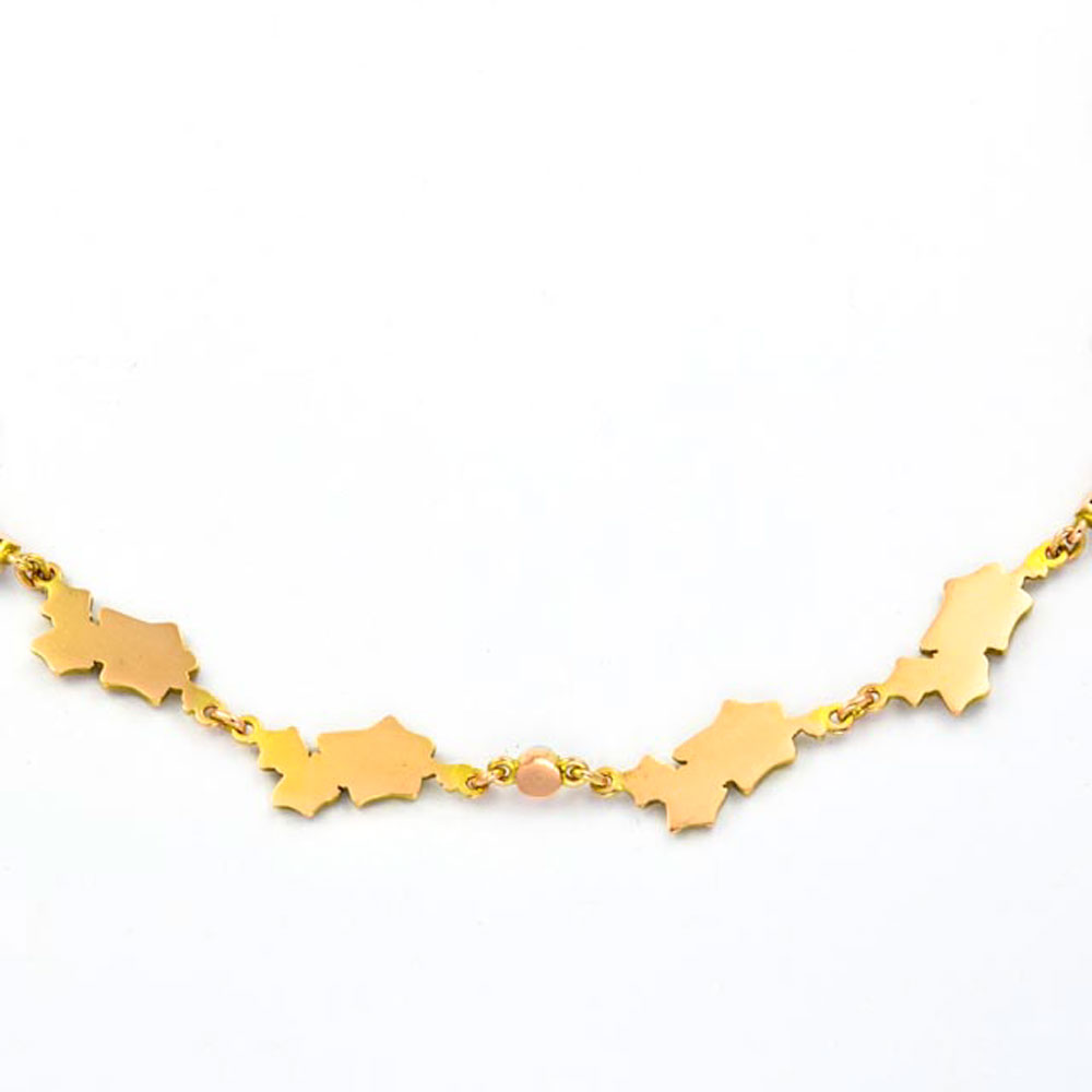Halskette Weinblätter aus 585 Gelbgold mit Perle, nachhaltiger second hand Schmuck perfekt aufgearbeitet